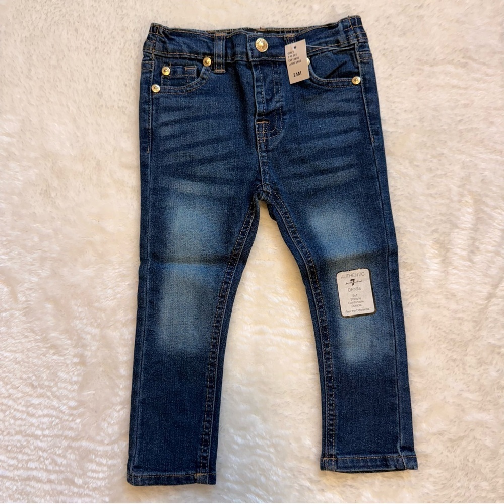 NWT 7 For All Mankind Light Sage Button-Up Top and Jeans Set Girl 24m MSRP$45 - Picture 3 of 6